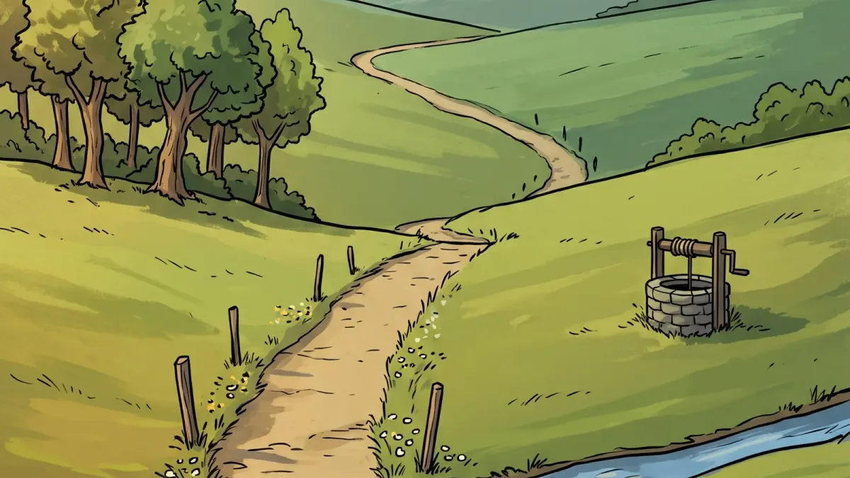 Act 1 node map: branching run paths painted across the Bright Ruins countryside