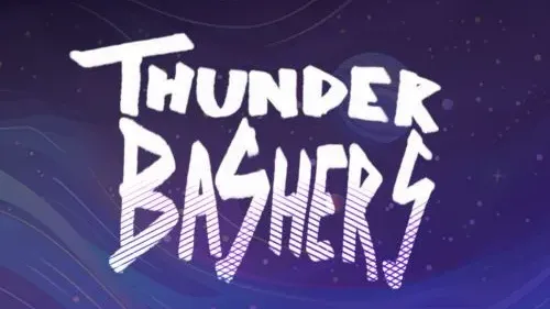 ThunderBashers key art: the hand-lettered logo over a purple thunderstorm sky