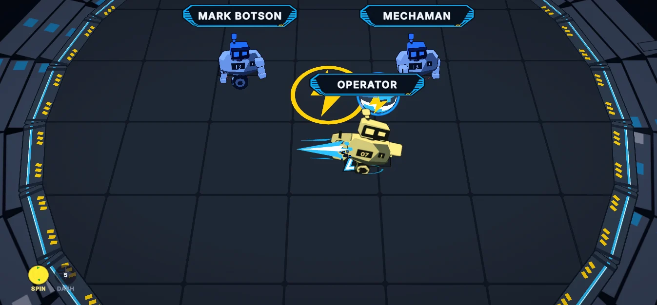 Operator mid-dash with a lean and a streak, ability slots for Spin and Dash in the corner